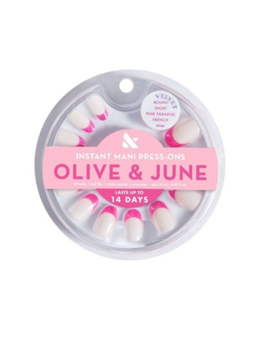 Olive & June Instant Mani Press-On Nails Pink French Velvet Finish Short Round